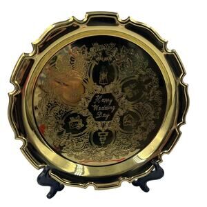 Vintage Decorative Happy Wedding Day Round Ribbon Edge Serving Platter Tray